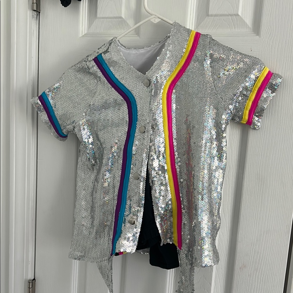 Dance Recital - Sequin Silver Kids Shirt with Multicolor Stripes